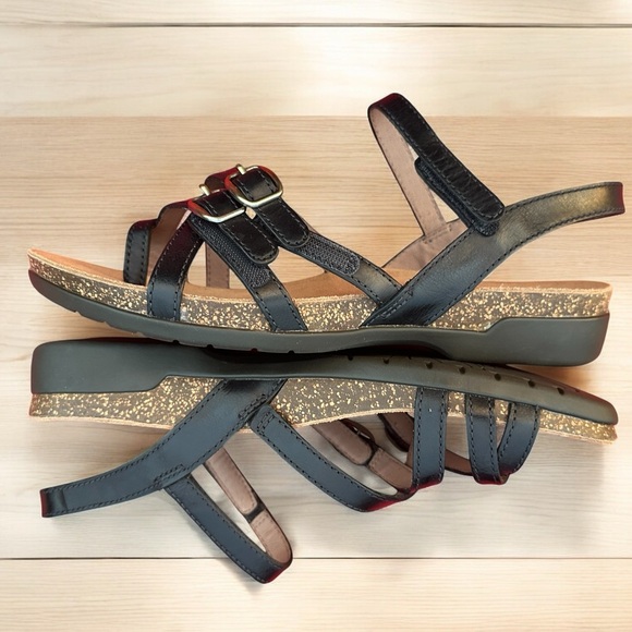 Dansko Roslyn Black Sandals Women's leather upper cork like sole size 39 - Picture 6 of 10
